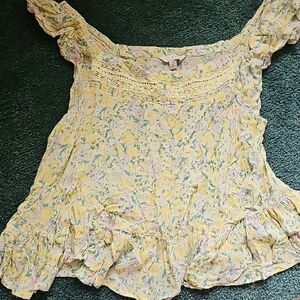 Lucky Brand Yellow Floral Lace Blouse